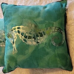 Allen Roth Seahorse Design Teal Throw 2 Pillow  16/16